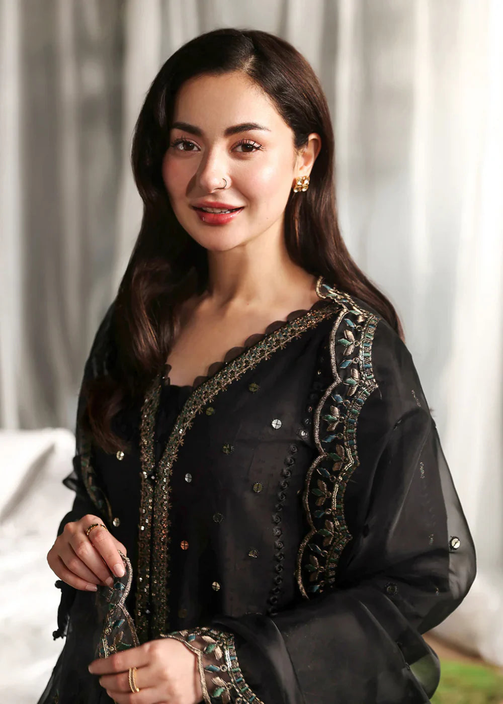 3PC Chikankari Jacquard Embroidered Shirt with Organza Dupatta