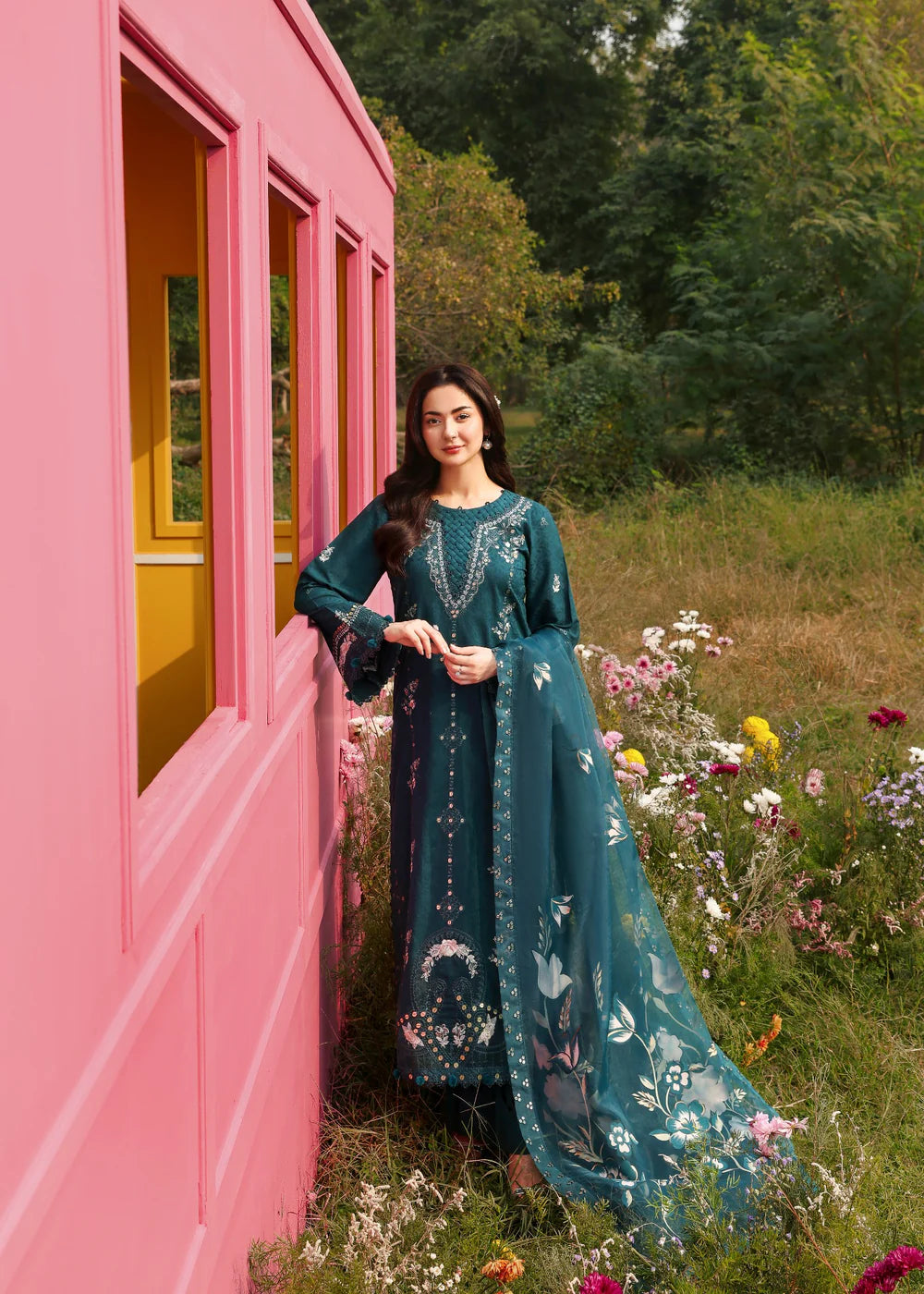 3PC Chikankari Jacquard Embroidered Shirt with Organza Dupatta