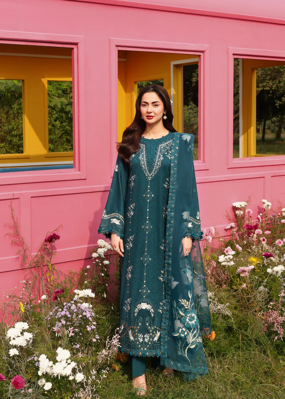 3PC Chikankari Jacquard Embroidered Shirt with Organza Dupatta