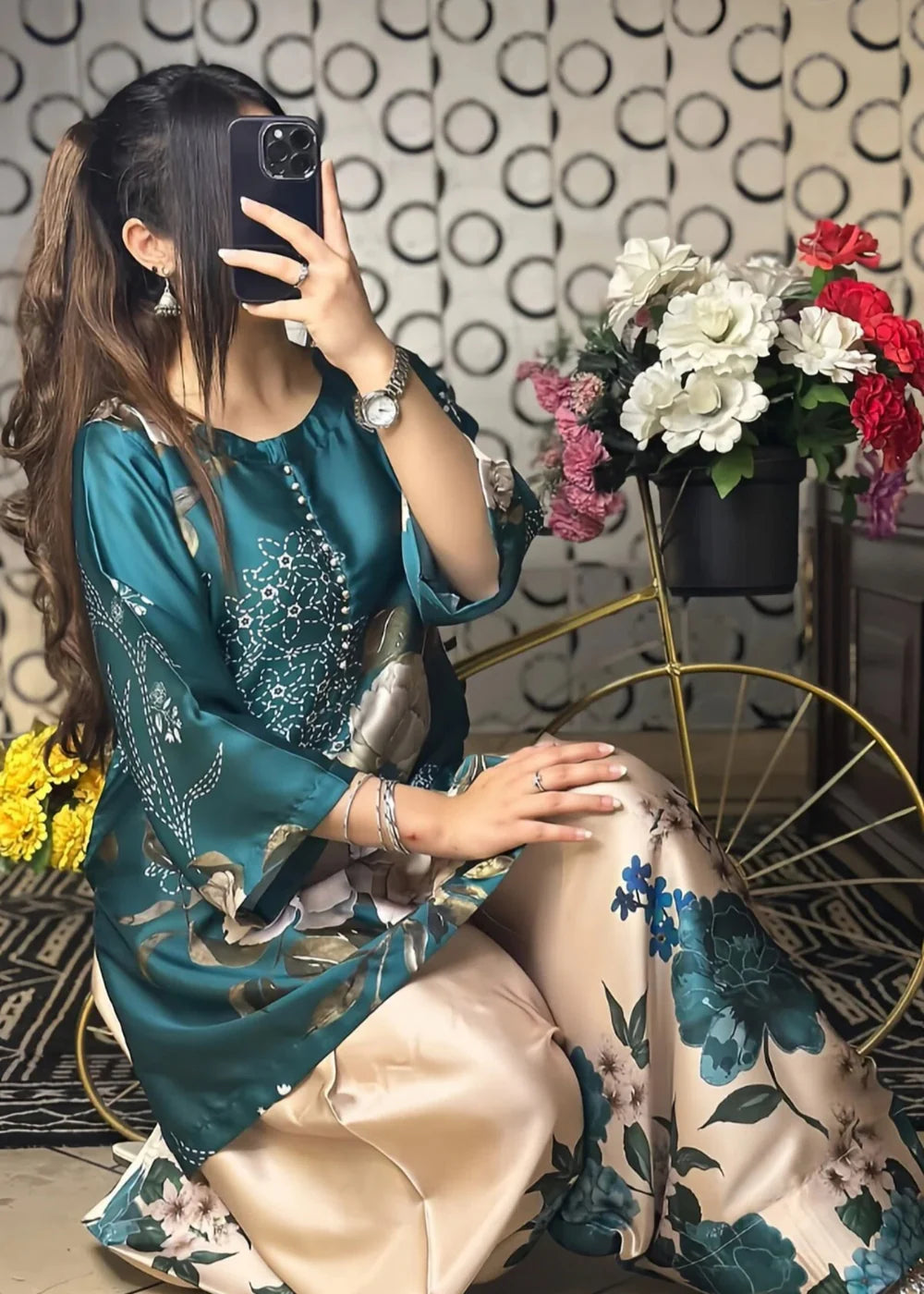 3-PC Silk Embroidered Women's Suit