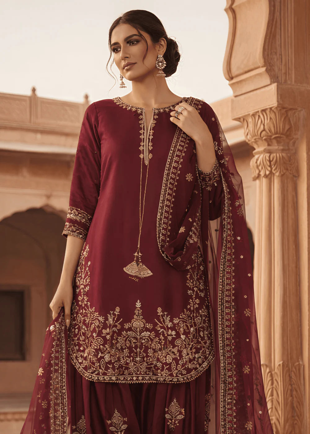 3 Piece Silk Embroidered Women's Dress
