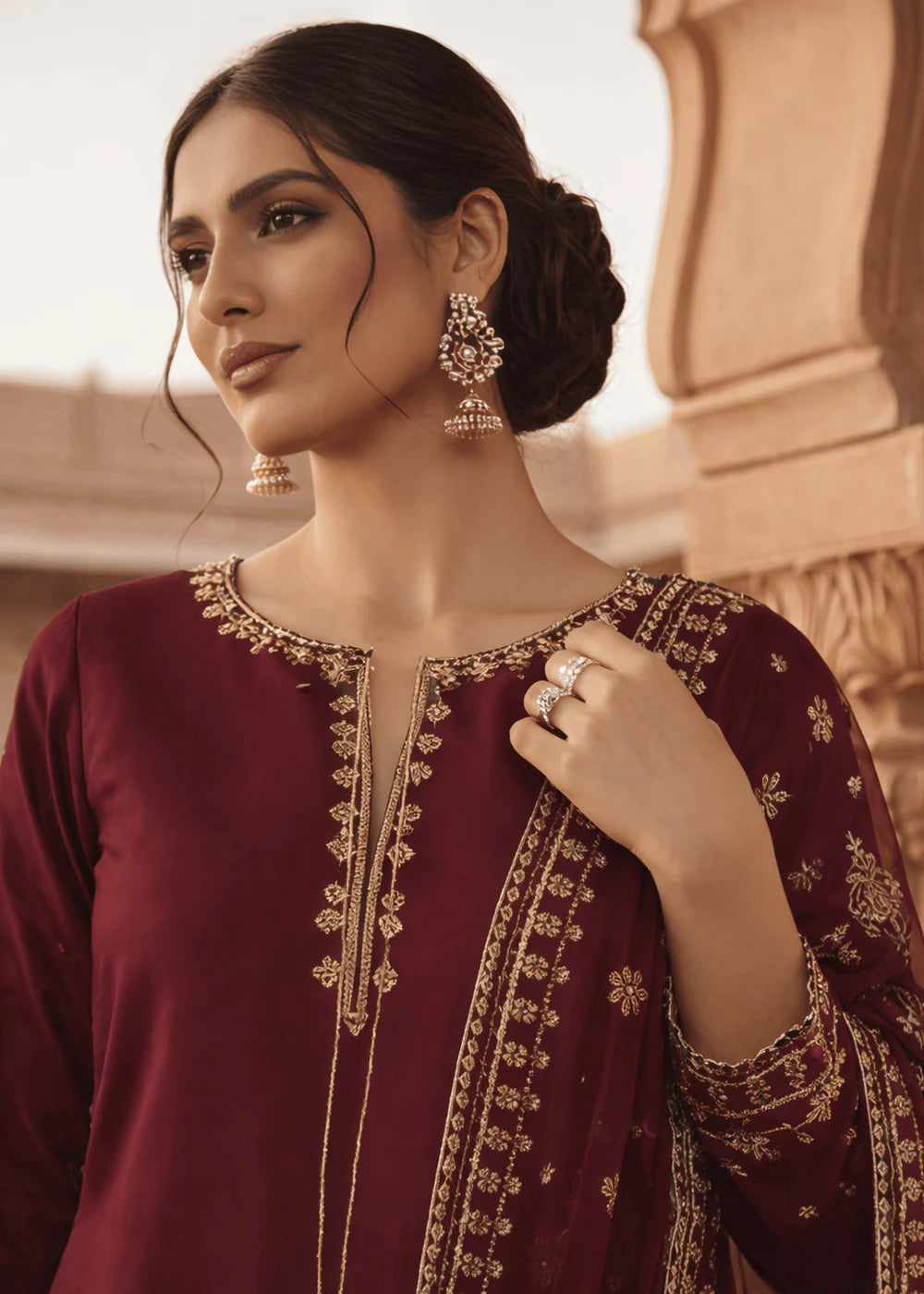 3 Piece Silk Embroidered Women's Dress