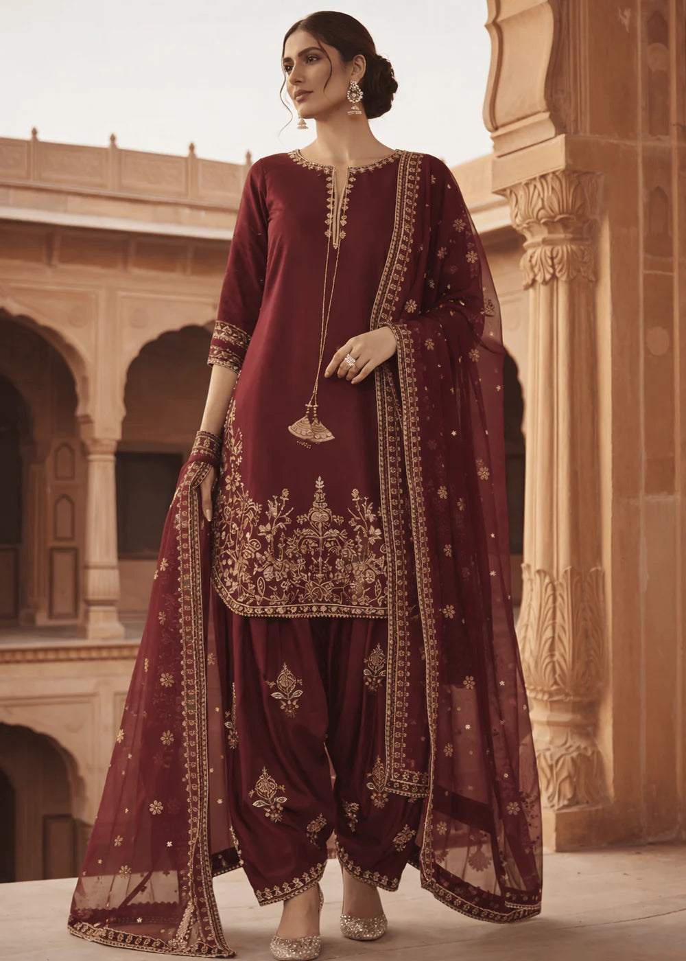 3 Piece Silk Embroidered Women's Dress