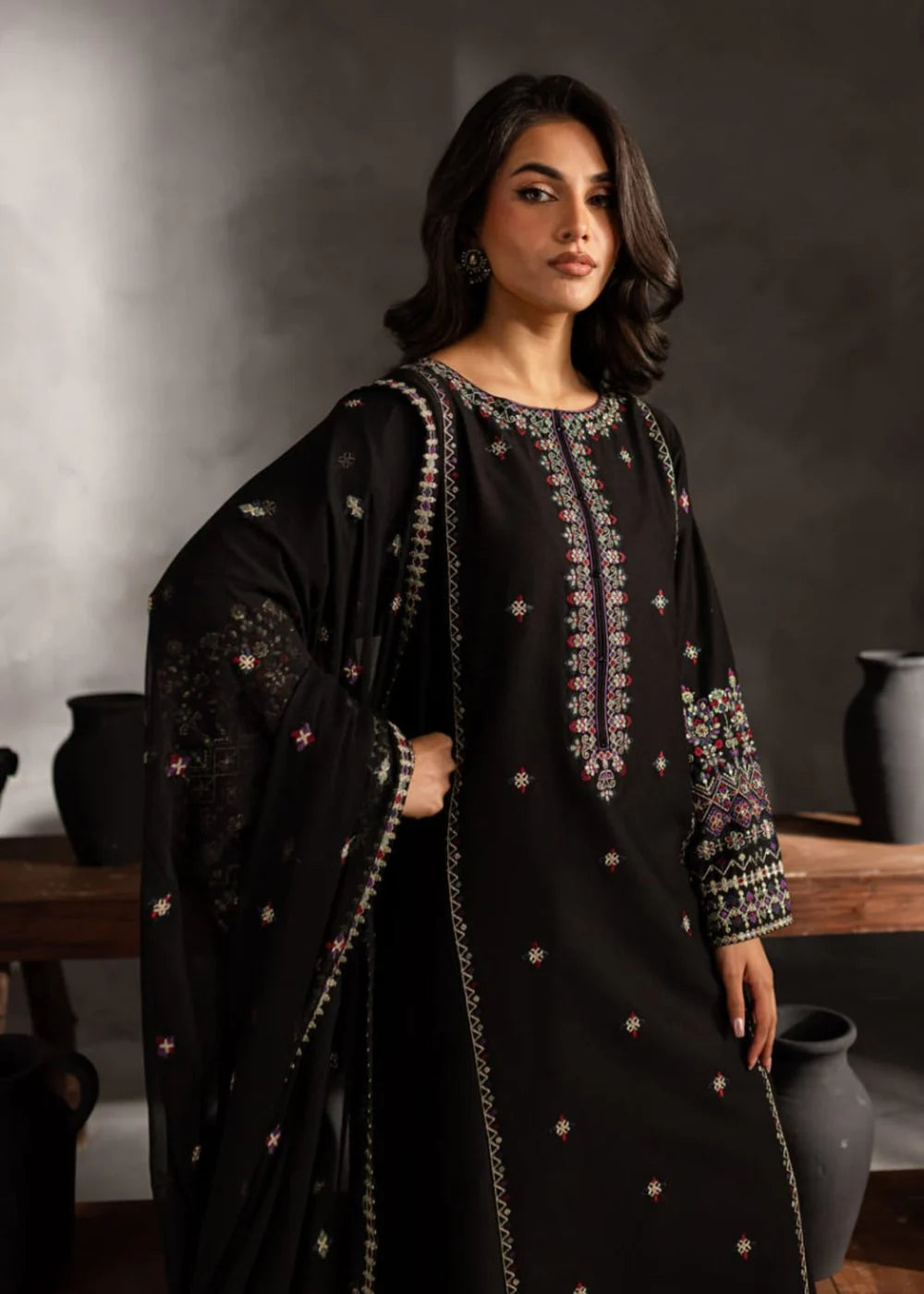 3 Piece Embroidered Women's Suit Winter Collection