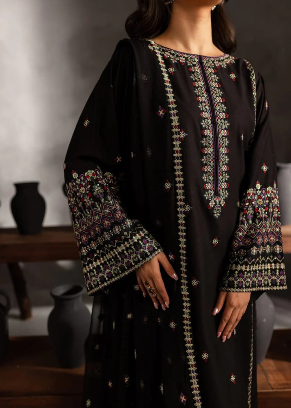 3 Piece Embroidered Women's Suit Winter Collection