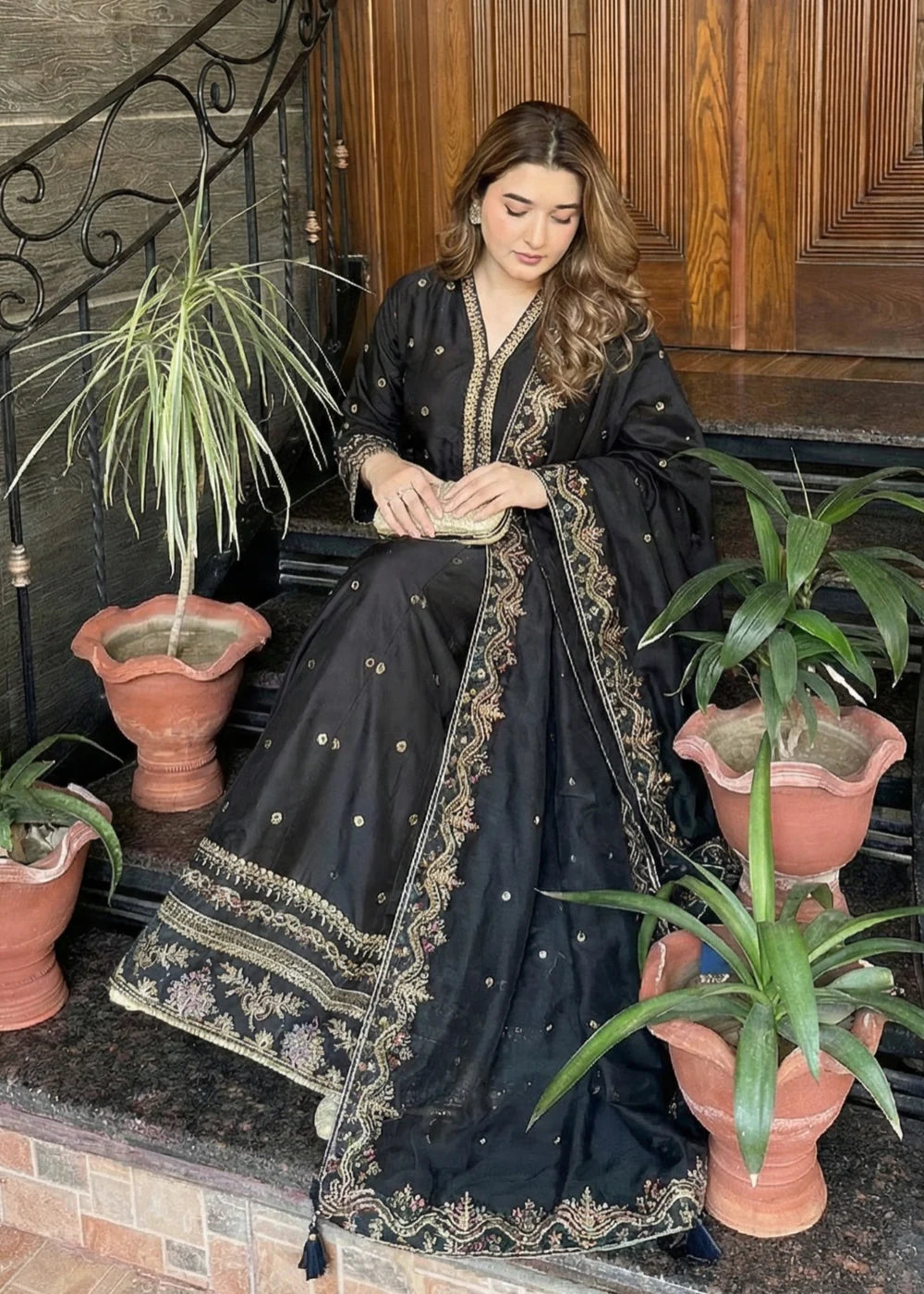 3PC Slik Flared Embroidered Maxi with Organza Dupatta