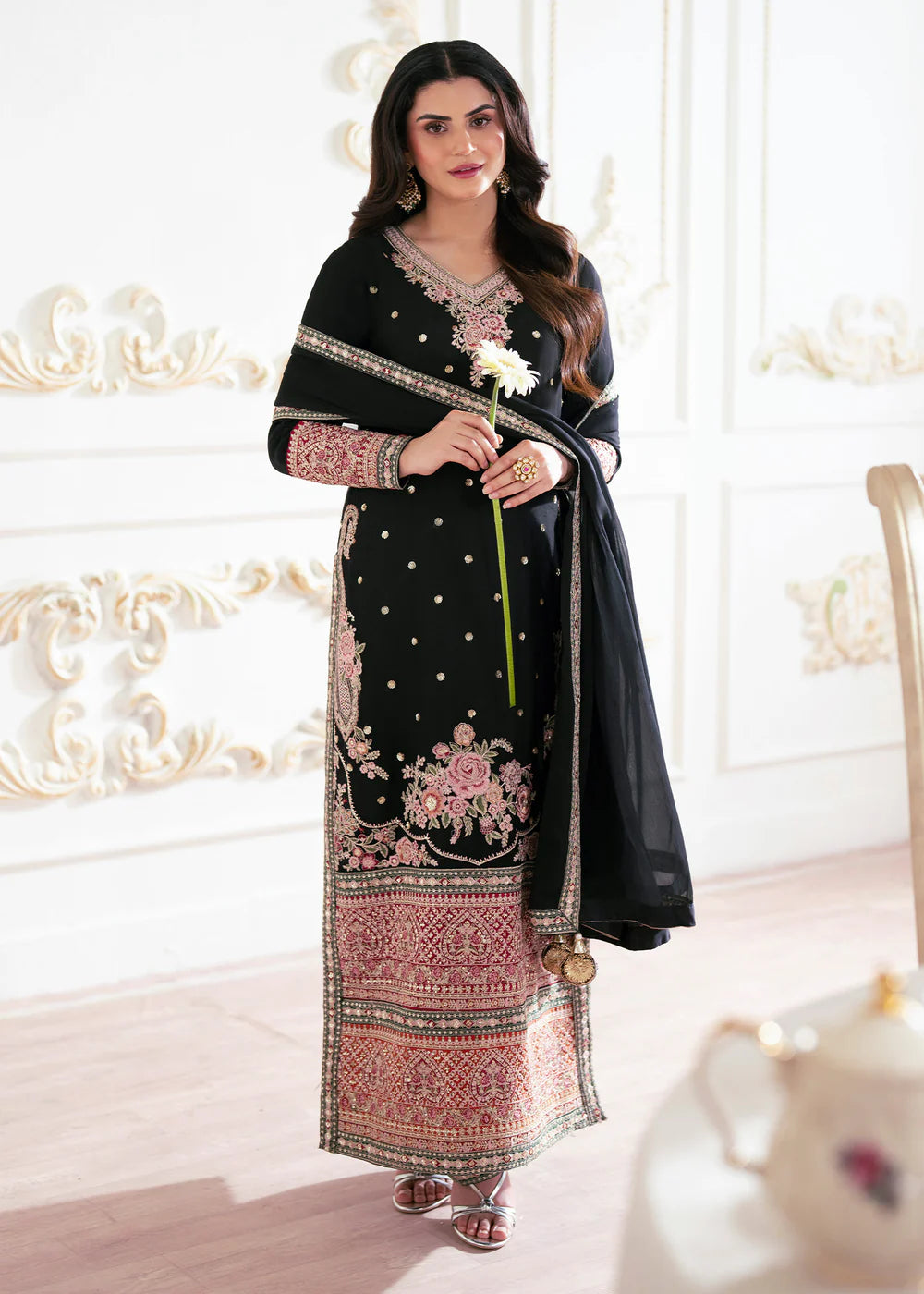 3-PC Silk Embroidered Women's Suit