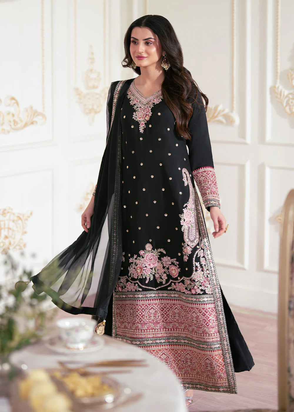 3-PC Silk Embroidered Women's Suit