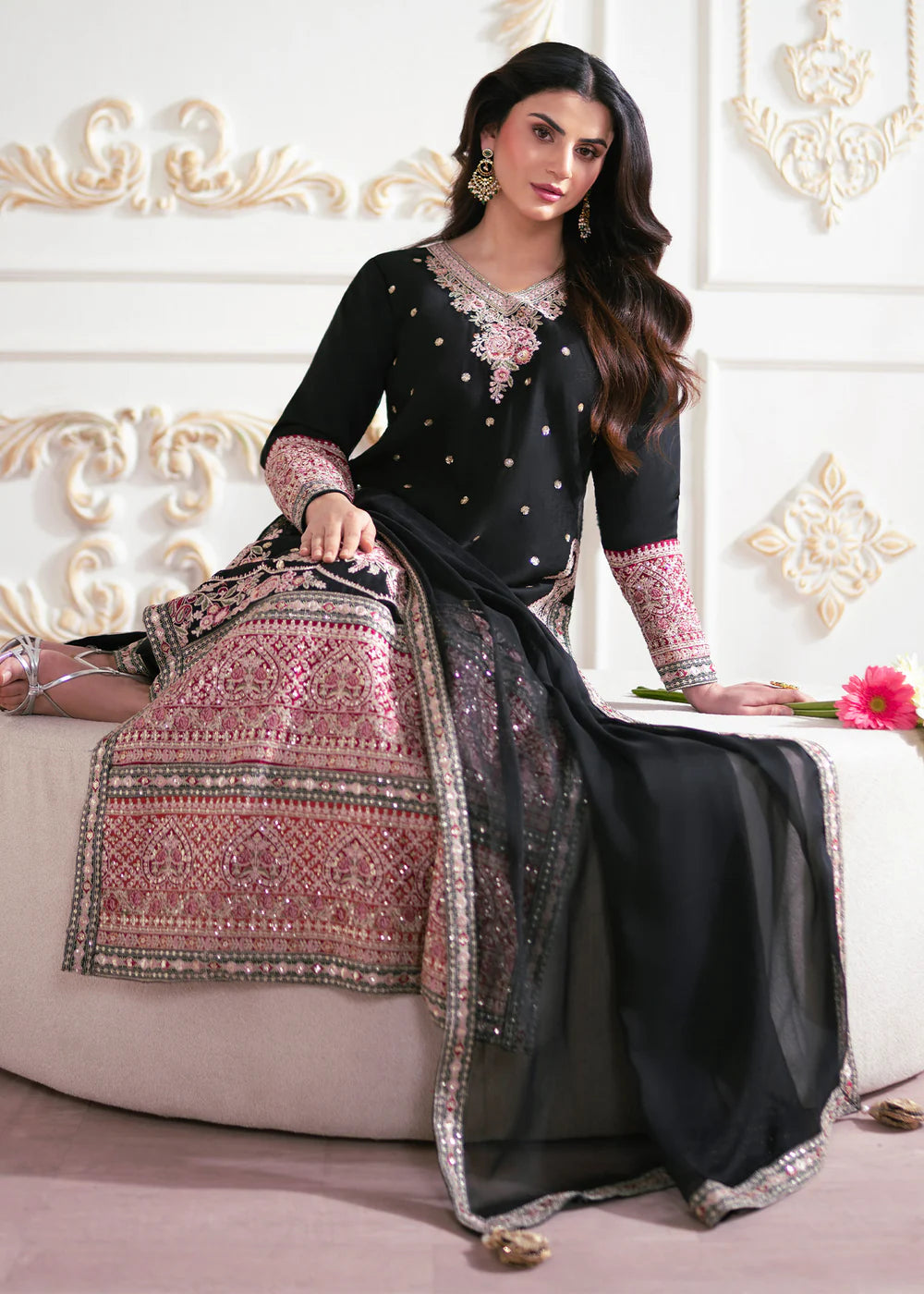 3-PC Silk Embroidered Women's Suit