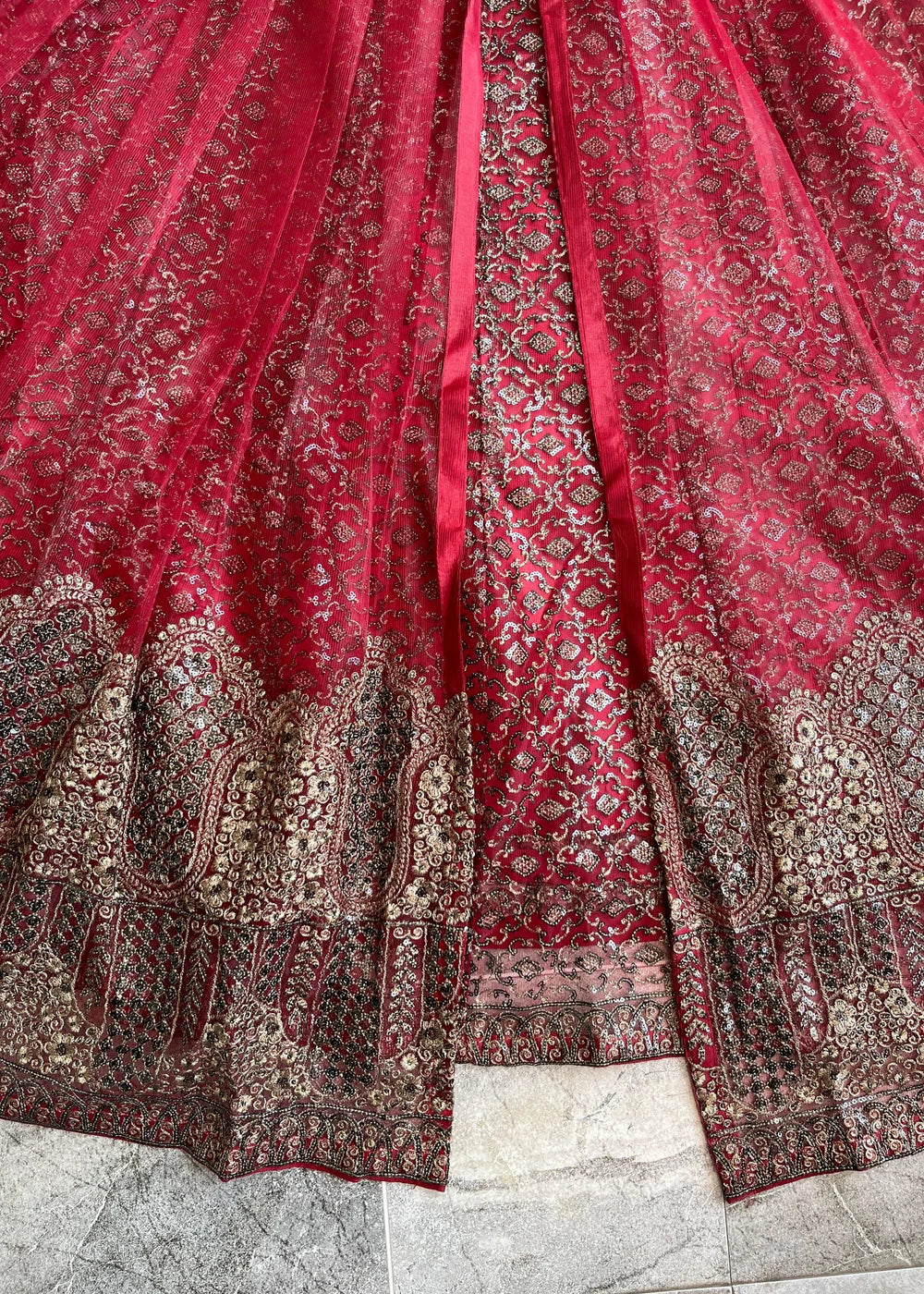 3-PC Net Flared  Embroidered Pishwas Women's Dress
