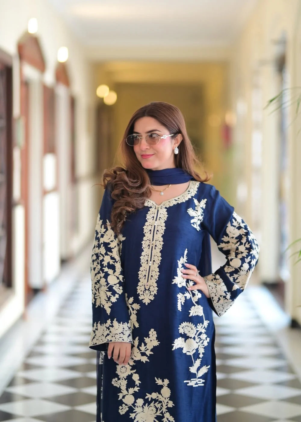 3-PC Linen Embroidered Women's Suit