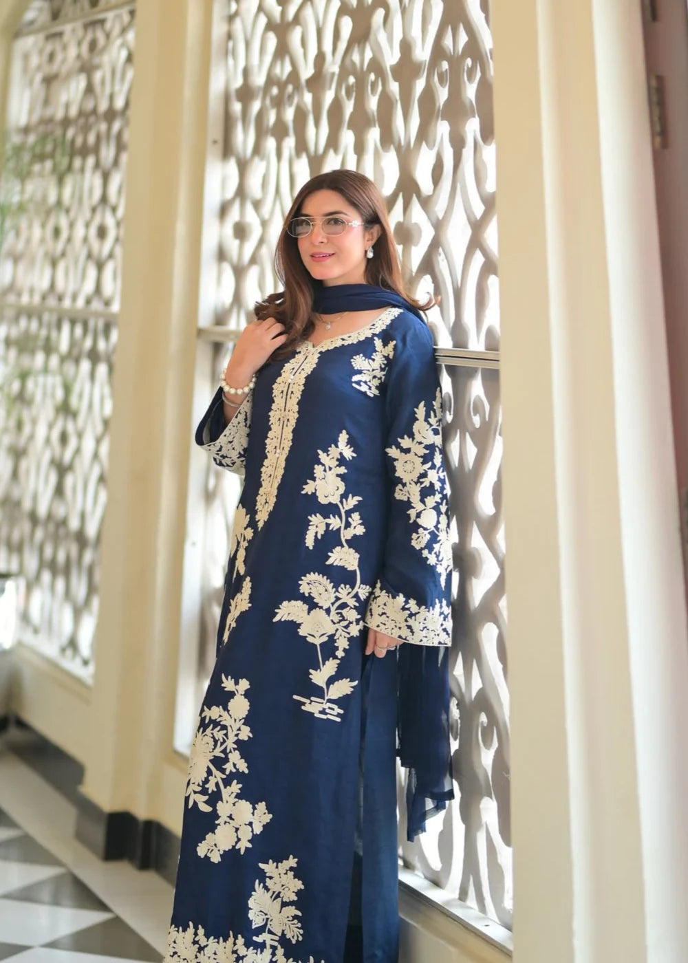 3-PC Linen Embroidered Women's Suit