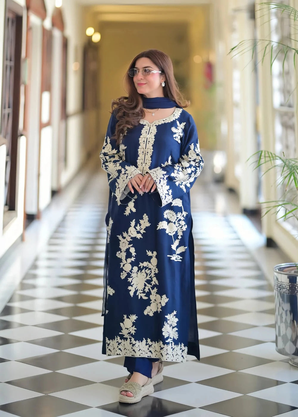 3-PC Linen Embroidered Women's Suit