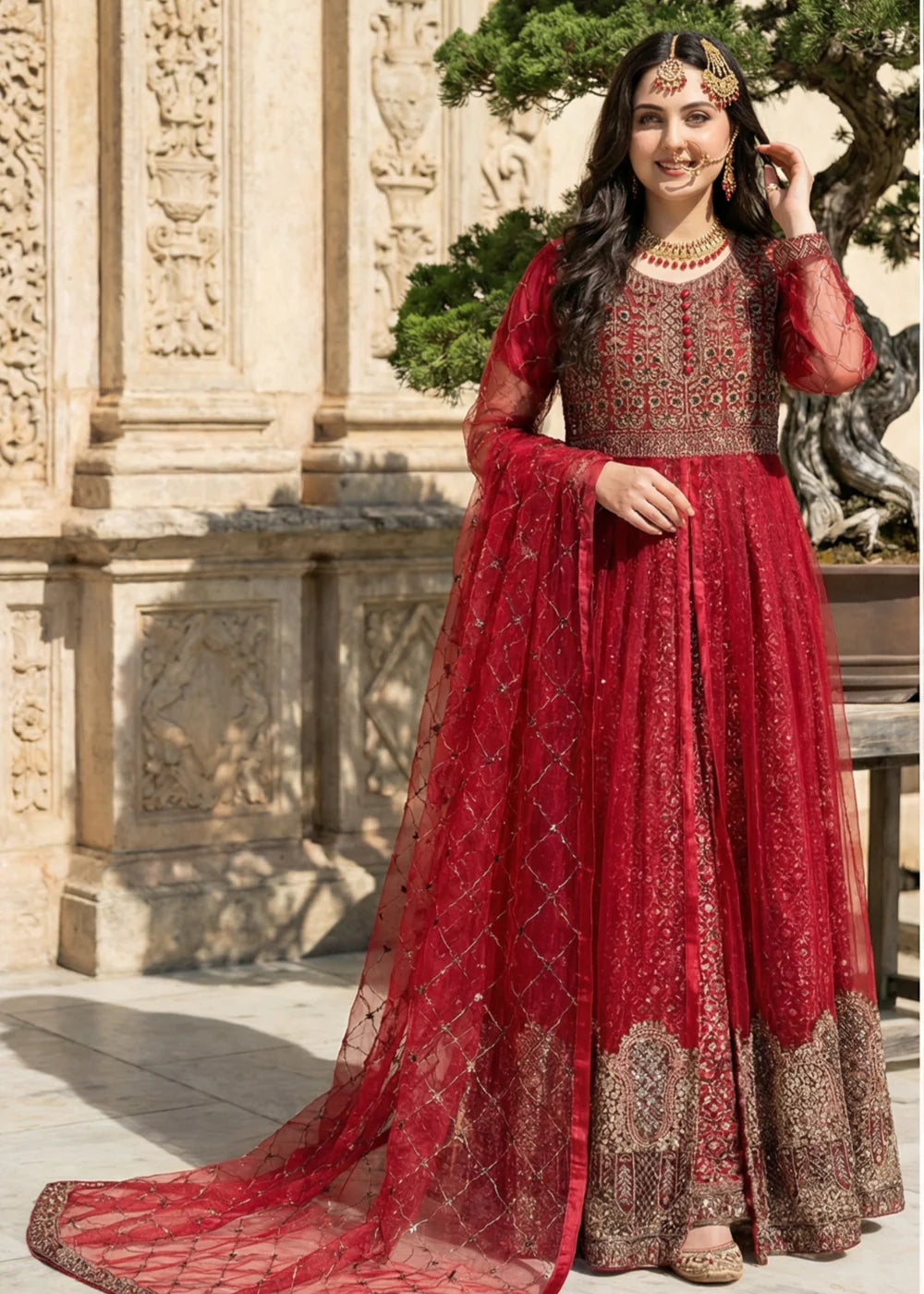 3-PC Net Flared  Embroidered Pishwas Women's Dress