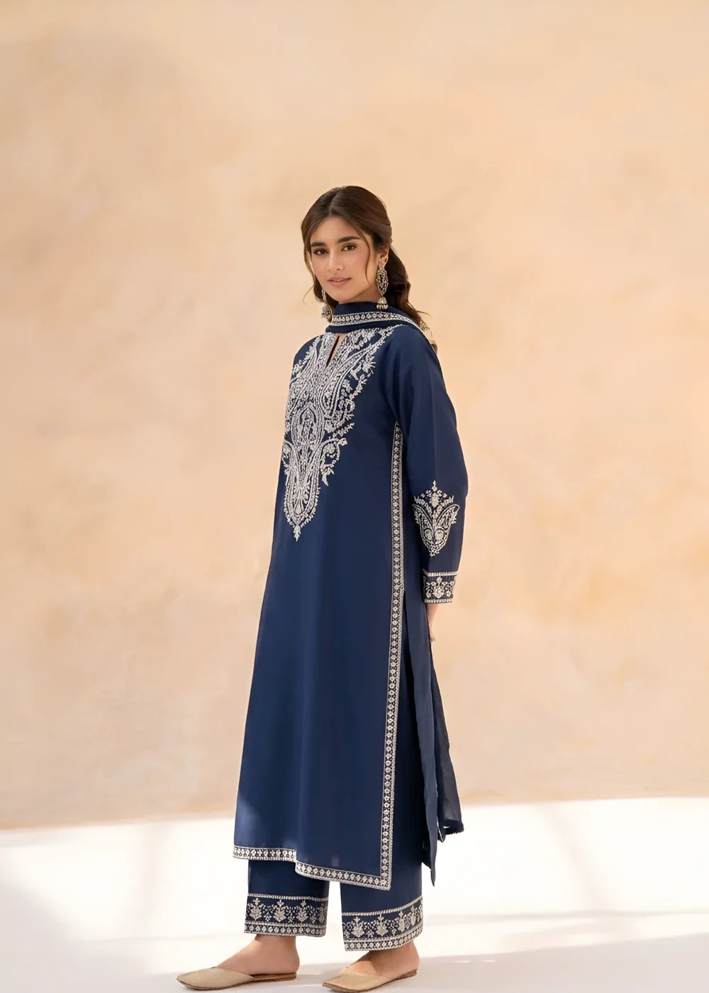 3-PC Linen Embroidered Women's Suit