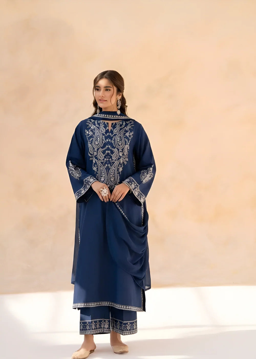 3-PC Linen Embroidered Women's Suit