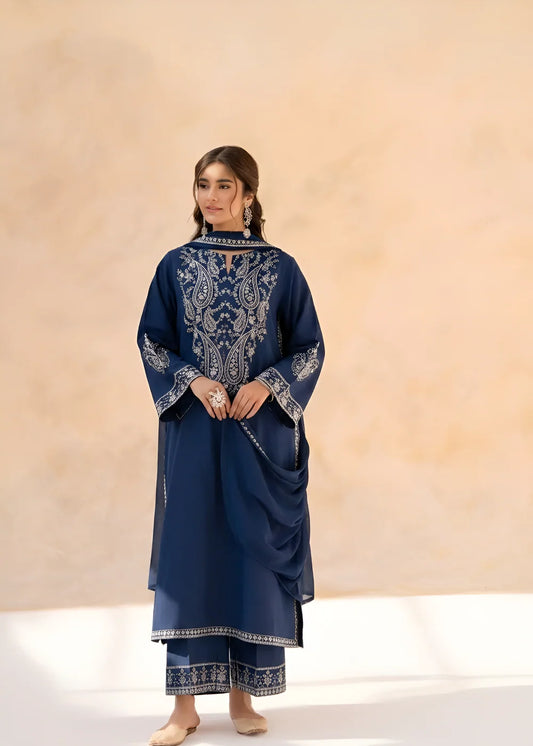 3-PC Linen Embroidered Women's Suit