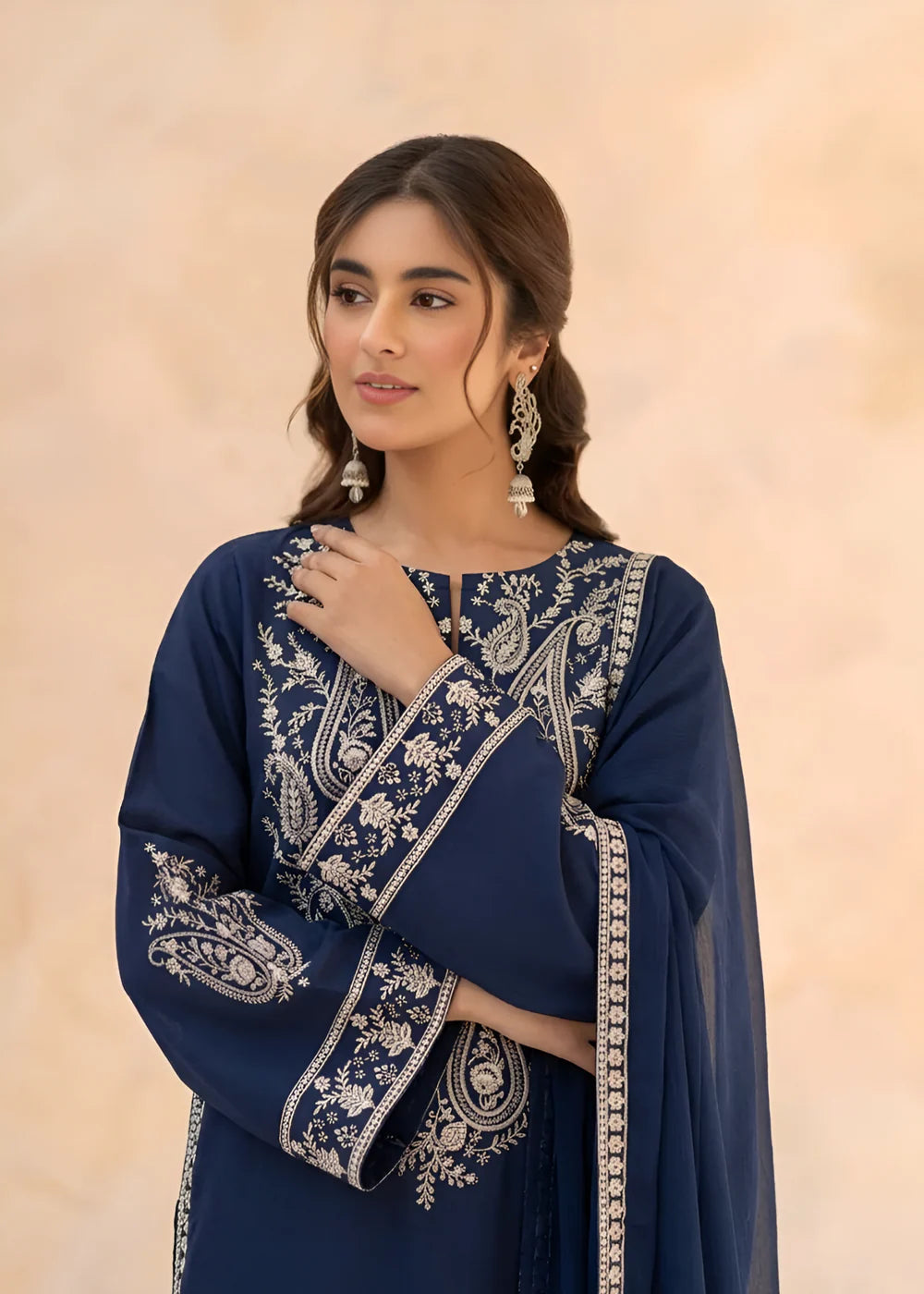 3-PC Linen Embroidered Women's Suit