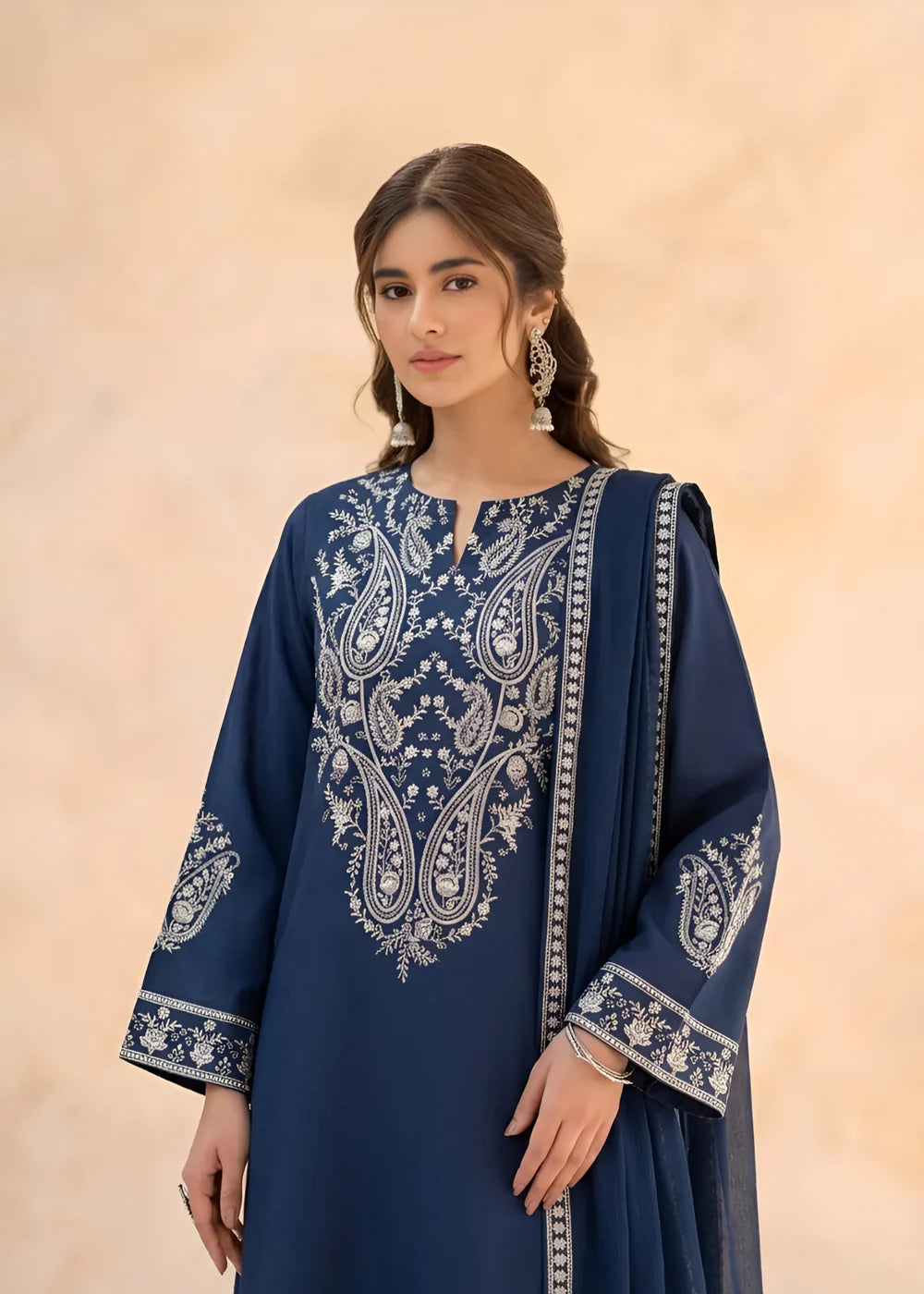 3-PC Linen Embroidered Women's Suit