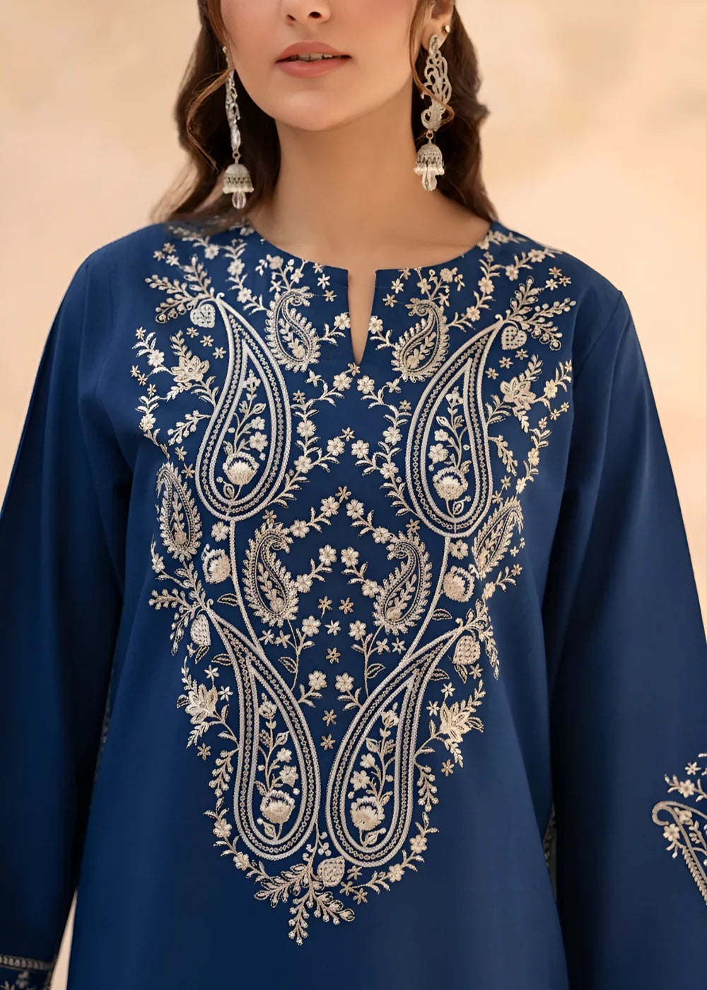 3-PC Linen Embroidered Women's Suit