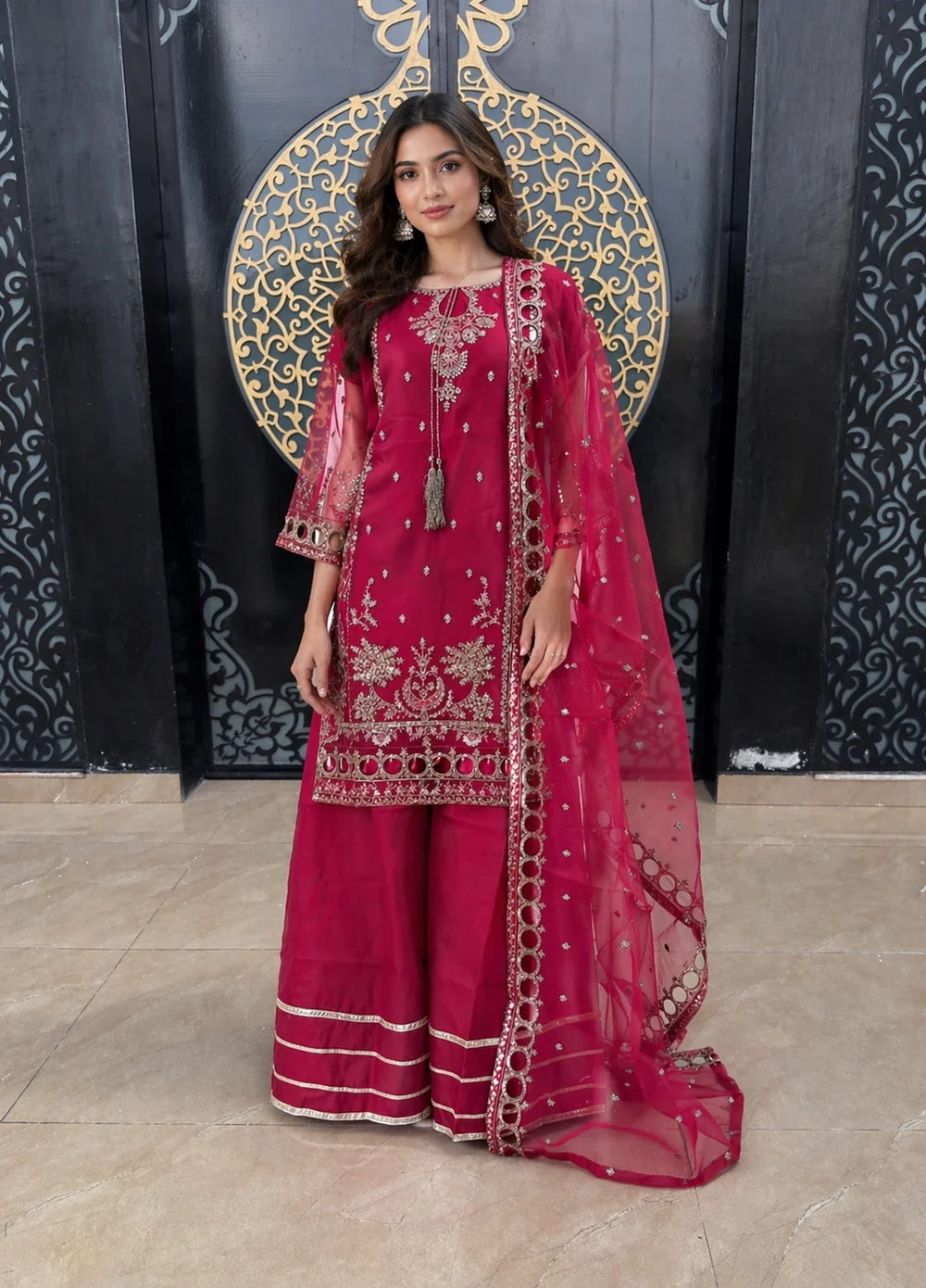 3 Piece Silk Embroidered Women's Dress