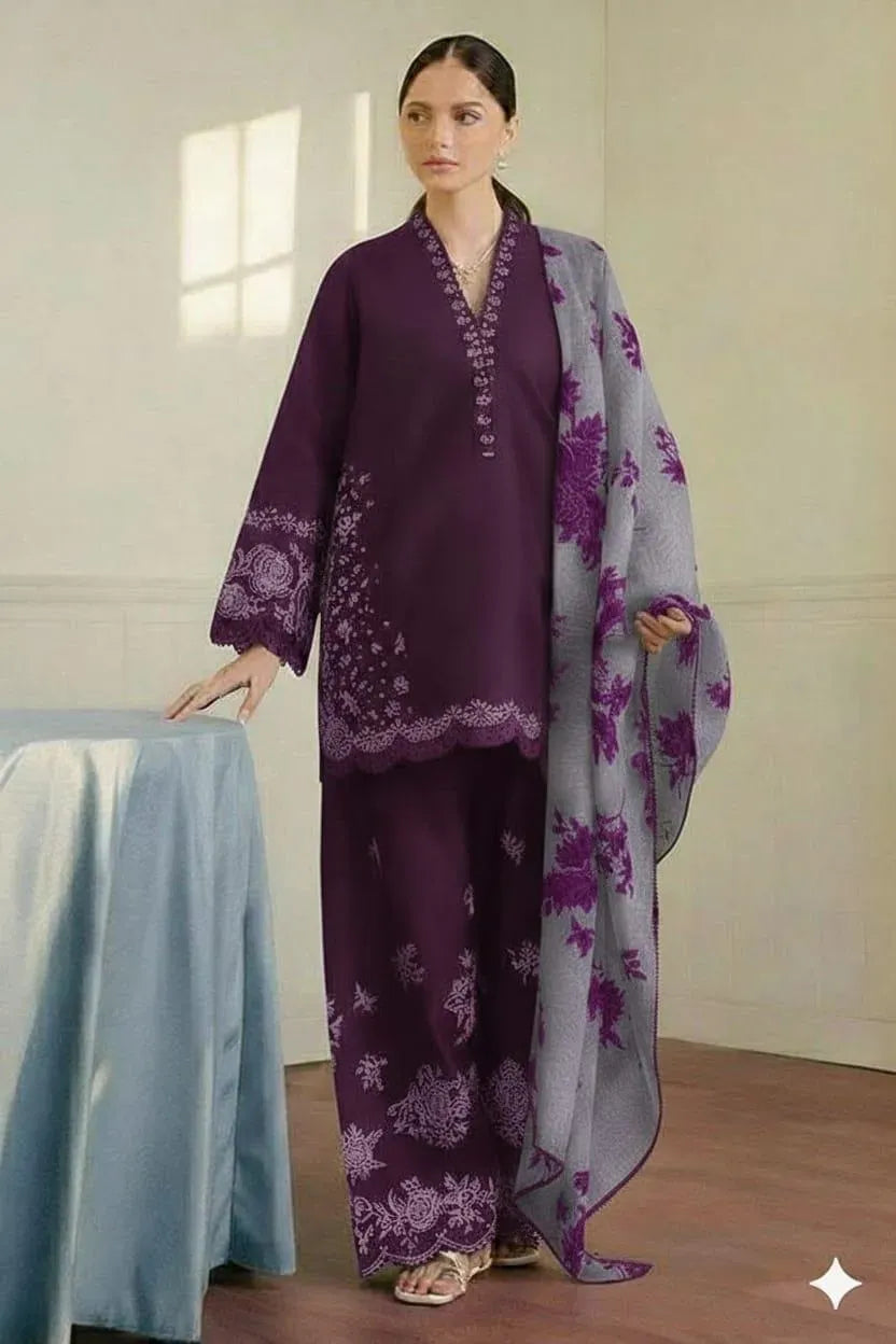 Embroidered Lawn 3Pcs Set for Women