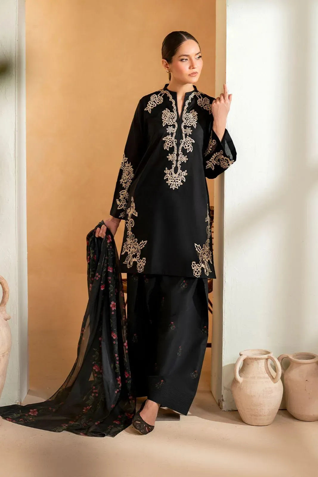 Black Embroidered Lawn 3Pcs Set for Women