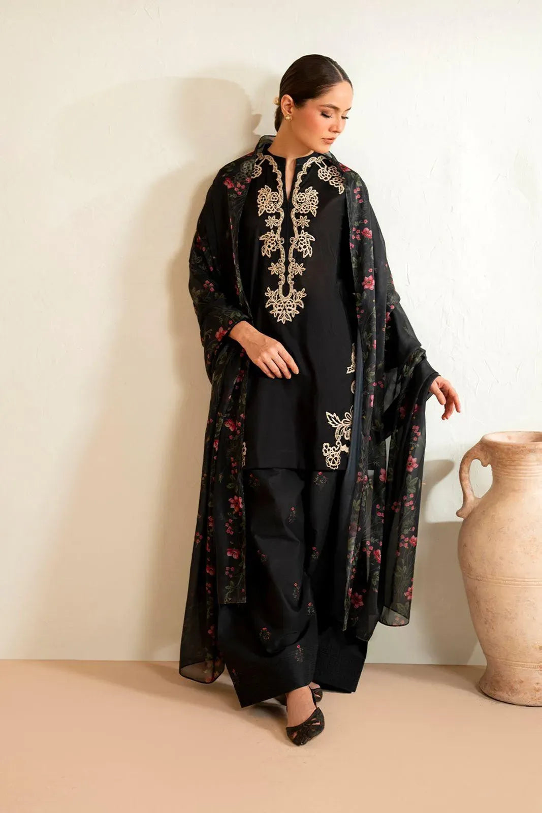 Black Embroidered Lawn 3Pcs Set for Women
