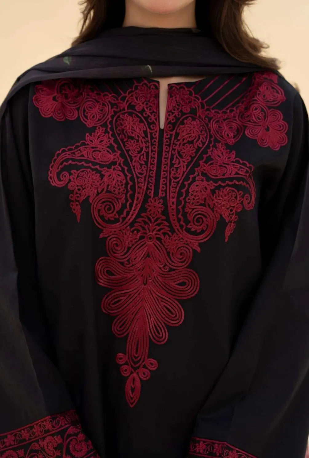 Black Embroidered Lawn 3Pcs Set with Dupatta