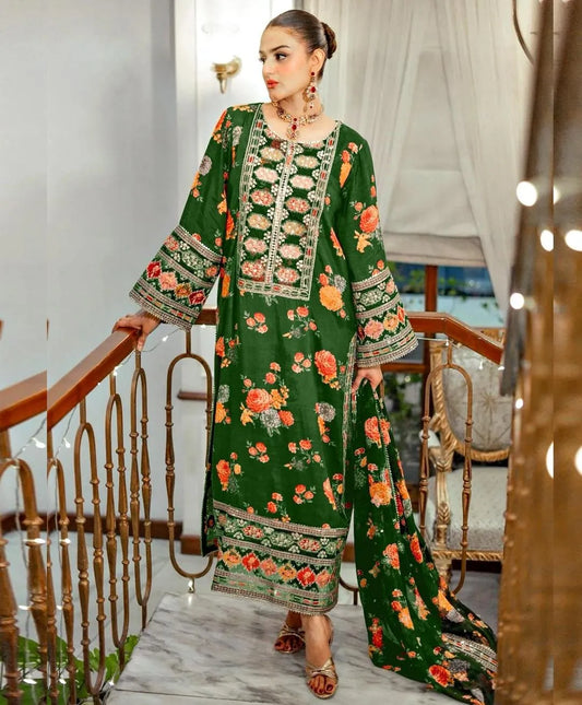 Green Silk Floral 3-Piece Suit for Women