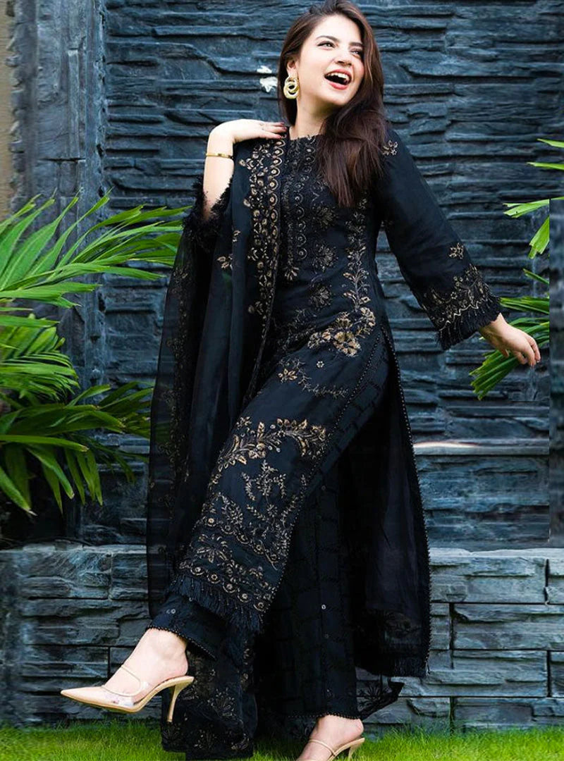Lawn 3PC Embroidered Shirt with Organza Embroidered Dupatta
