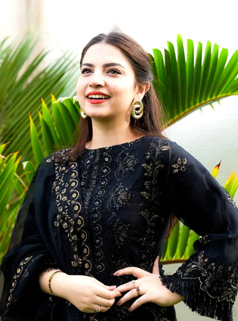 Lawn 3PC Embroidered Shirt with Organza Embroidered Dupatta