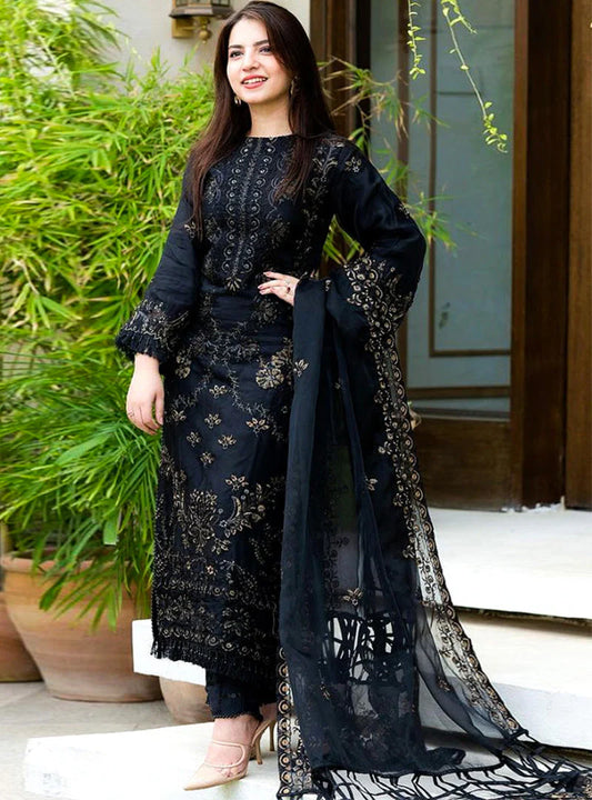 Lawn 3PC Embroidered Shirt with Organza Embroidered Dupatta
