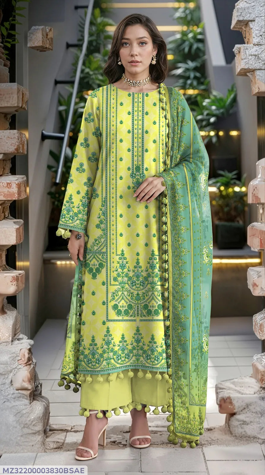 Green Printed Lawn 3-Piece Suit for Women