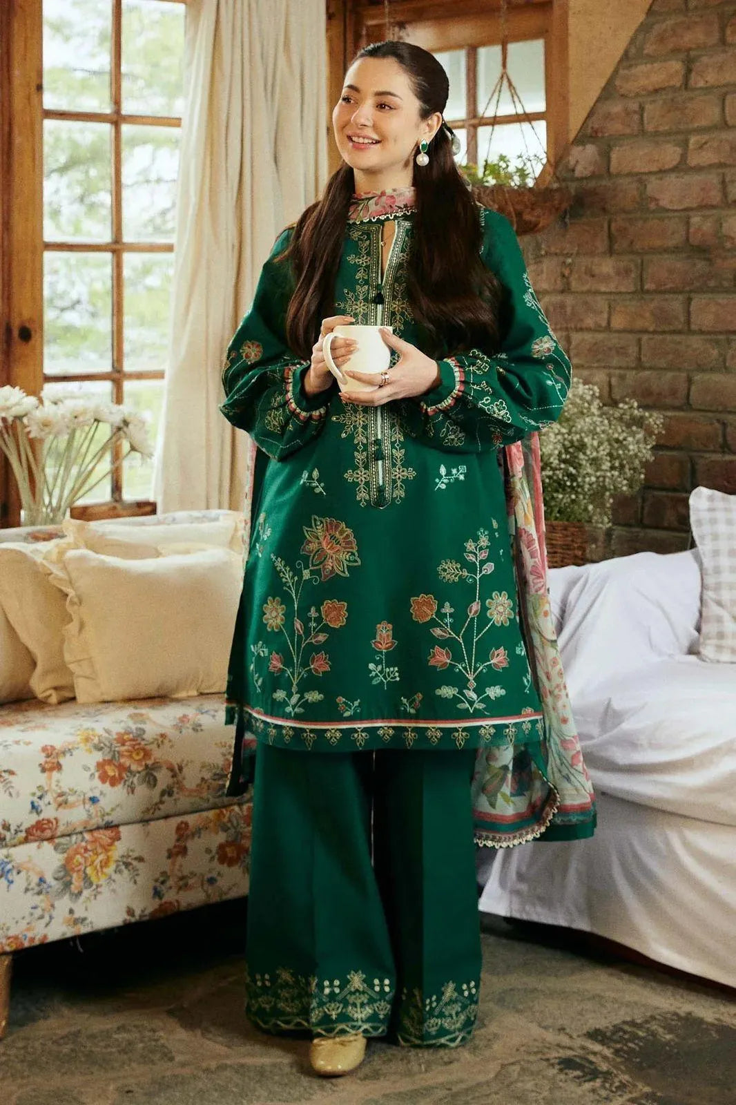 Green Embroidered Lawn 3Pcs Set for Women