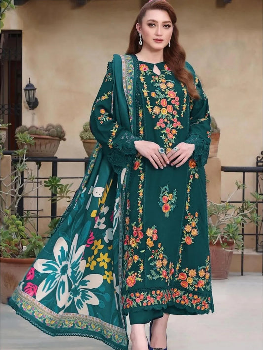 Green Floral Embroidered Kurta Set for Women