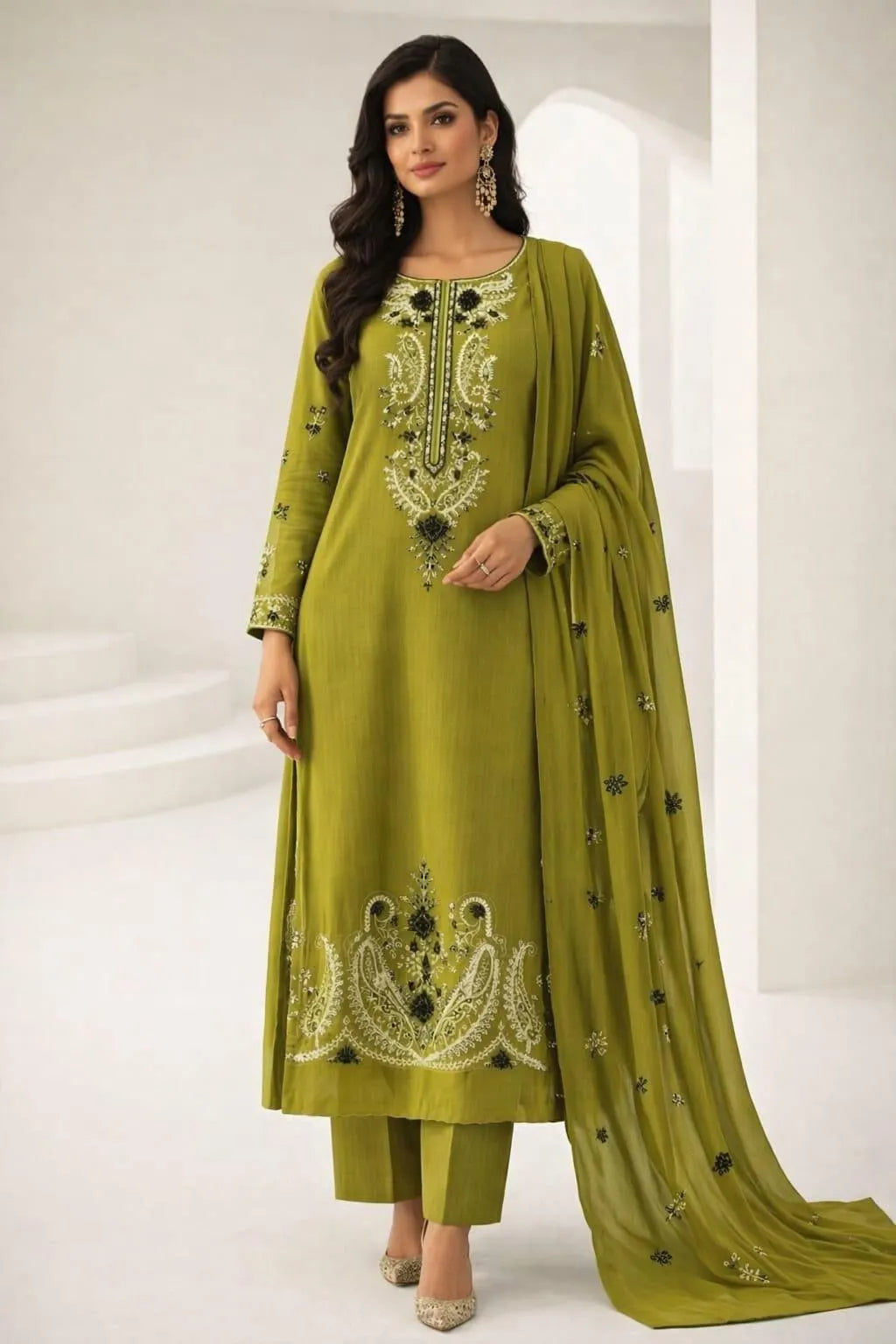 Green Embroidered Kurta Set with Dupatta