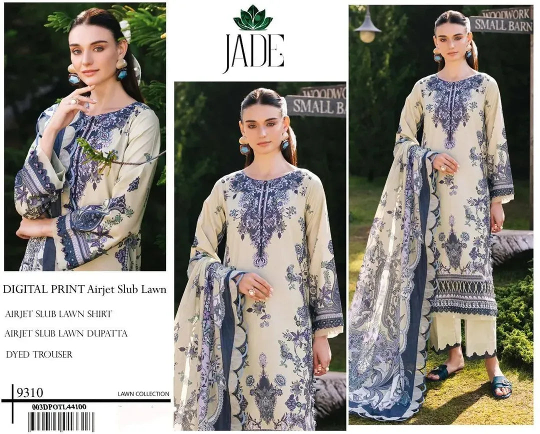 Jade Digital Print Sub Lawn Suit Cream Blue 3 Pc