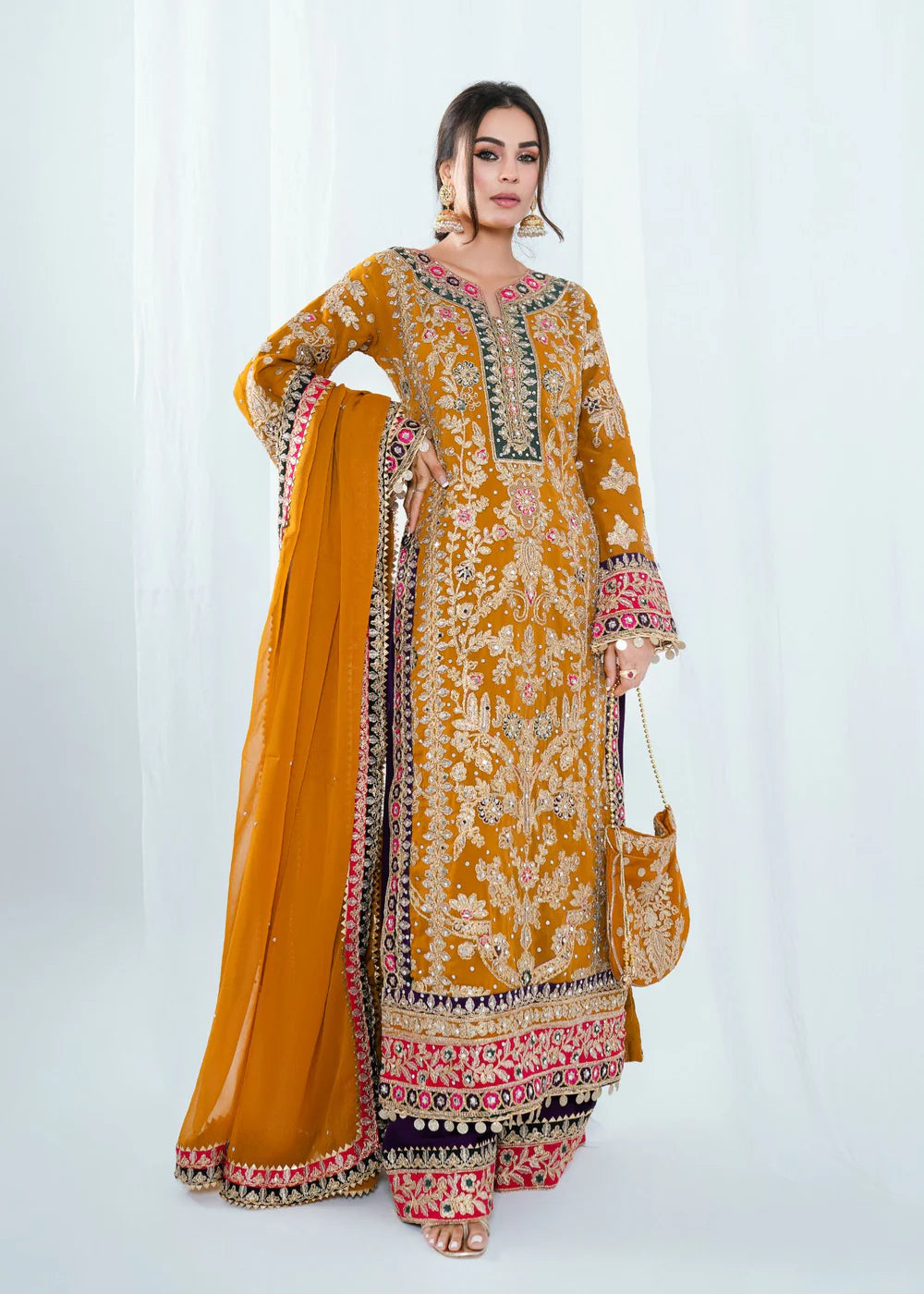 3 Piece Chiffon Embroidered Women's Dress