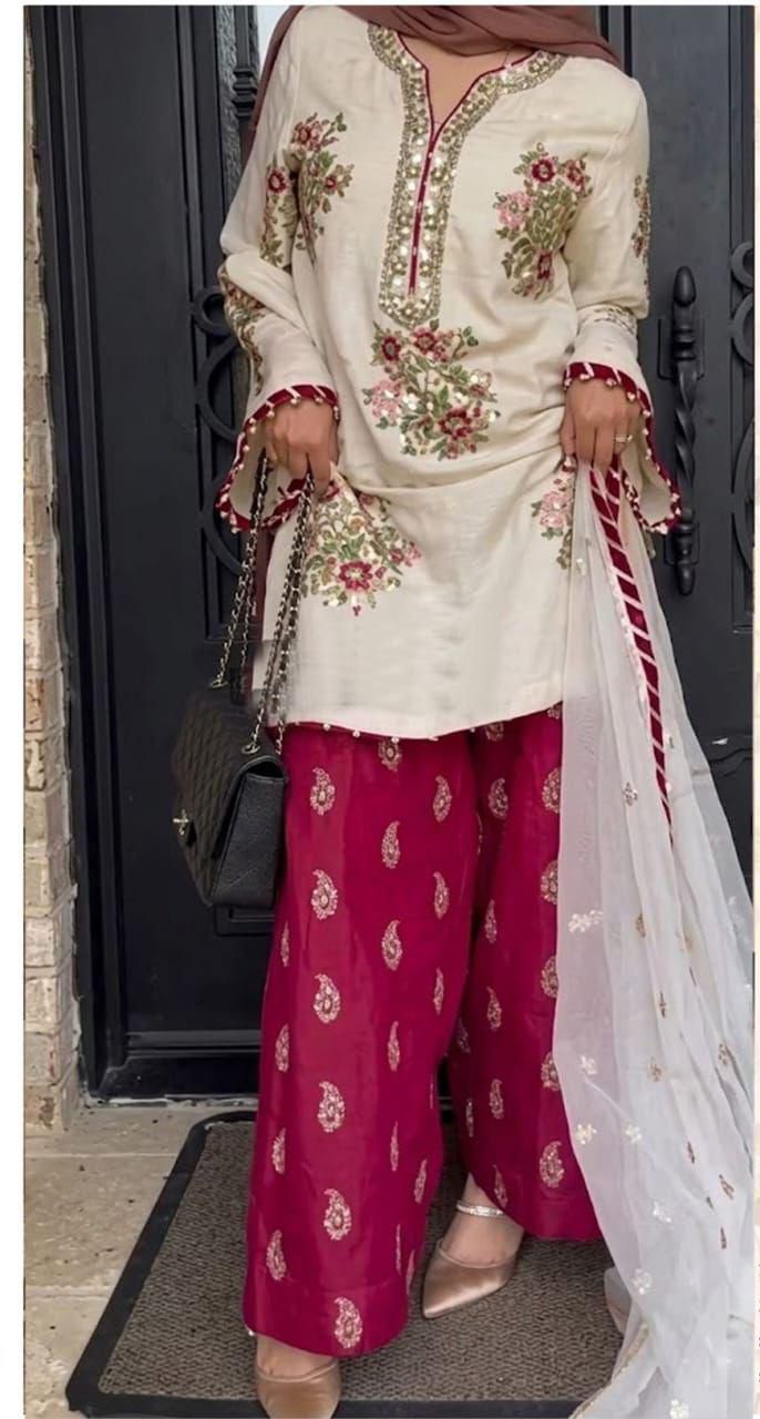3 Piece EMBROIDED Summer Suit with Organza DUPATTA