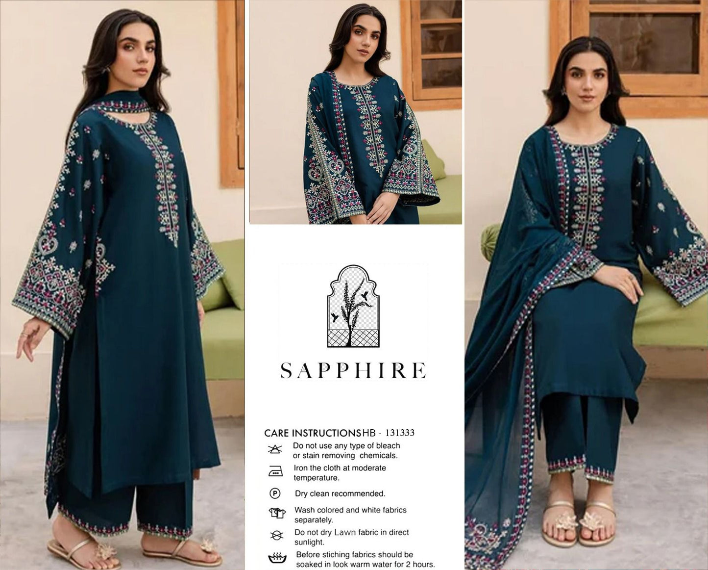 3 Piece Embroidered Summer Collection Suit
