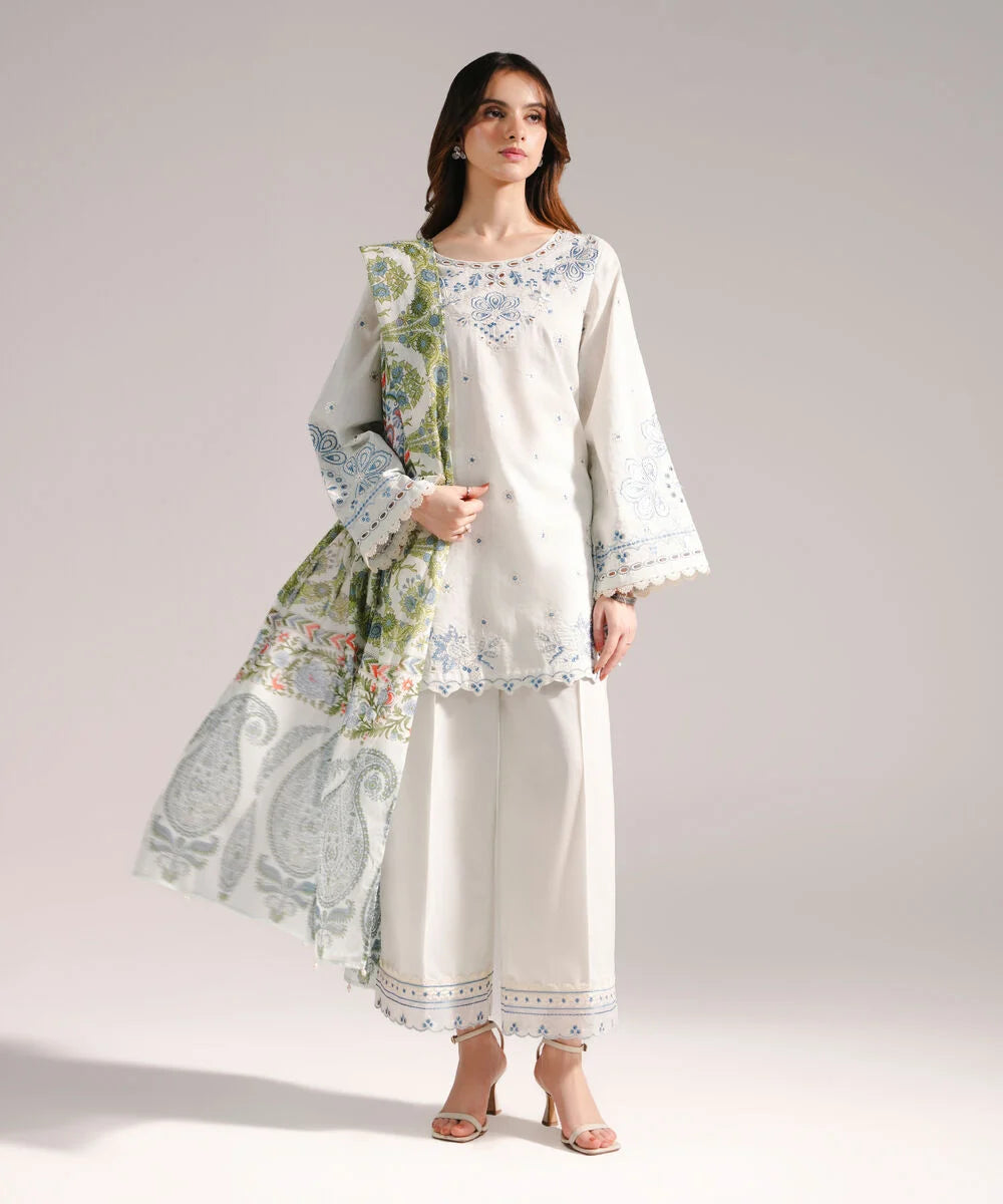 3 Piece - Embroidered Cotton Suit