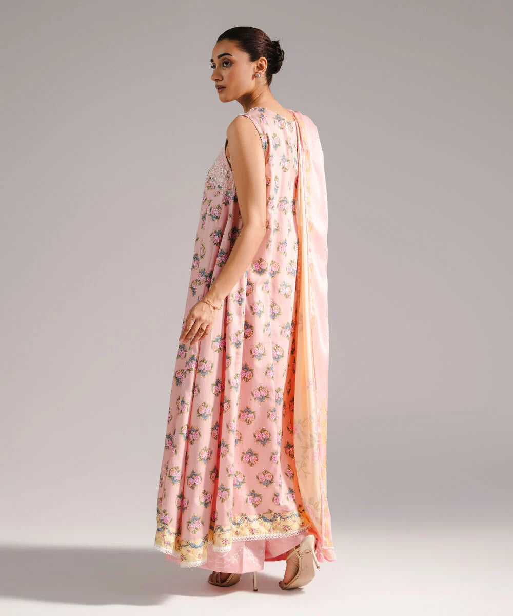 3 Piece - Embroidered Cotton Satin Suit