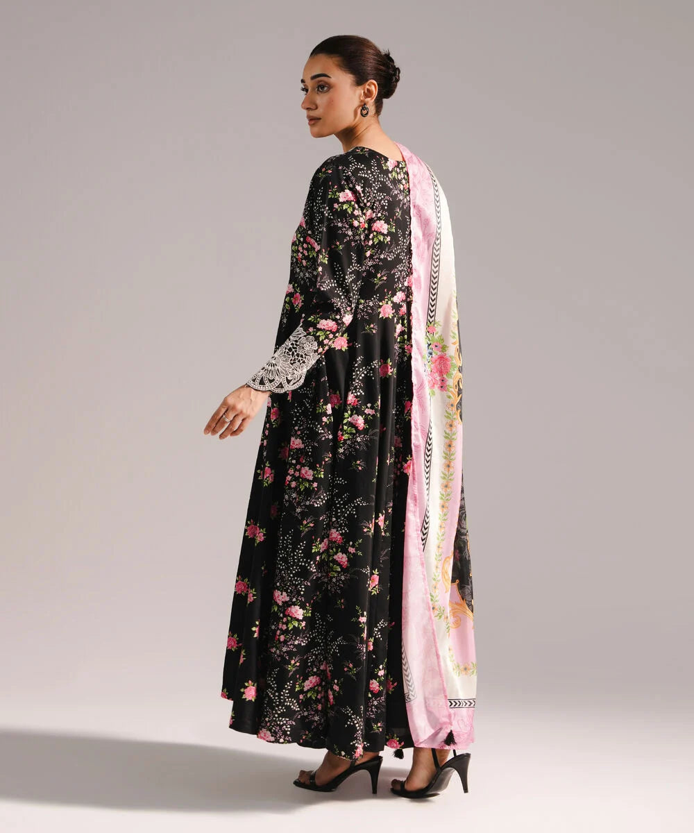 3 Piece - Embroidered Cotton Satin Suit