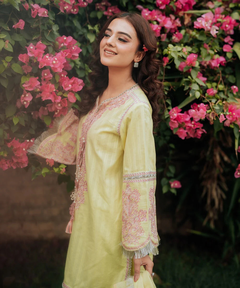 3 Piece - Embroidered Leno Kara Suit