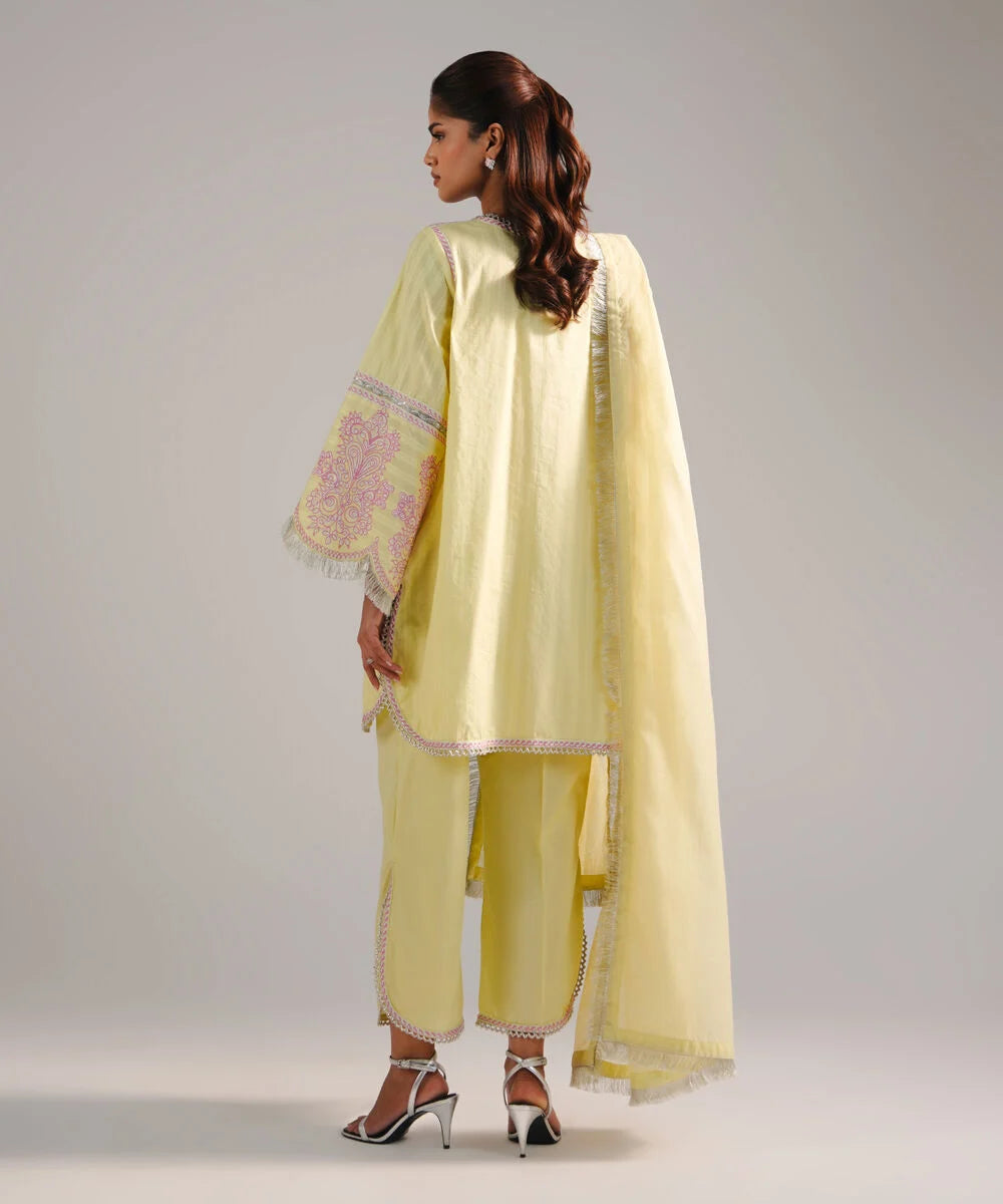 3 Piece - Embroidered Leno Kara Suit