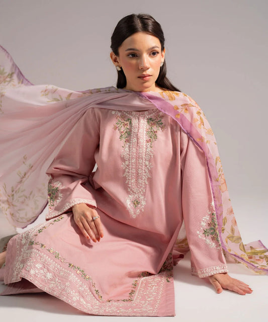 3 Piece - Embroidered Dobby Suit