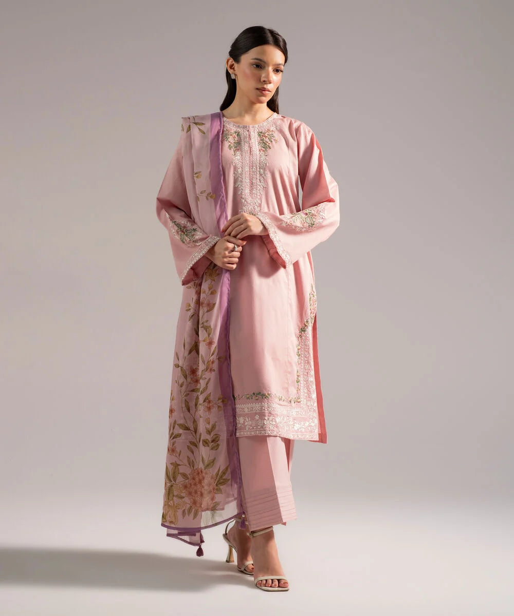 3 Piece - Embroidered Dobby Suit