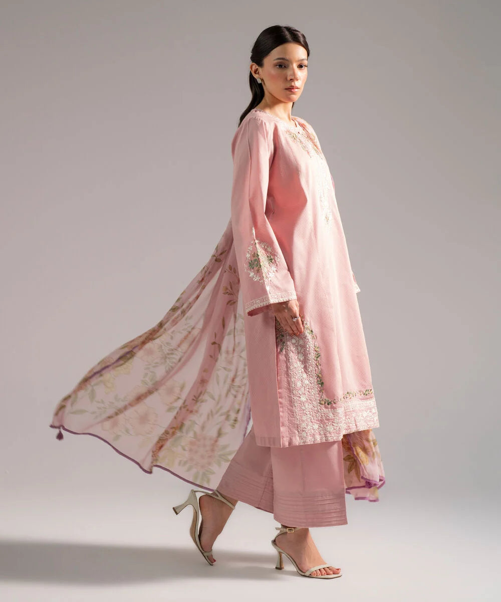 3 Piece - Embroidered Dobby Suit
