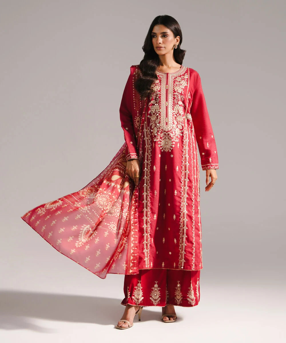 3 Piece - Embroidered Cotton Suit